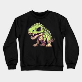 Green Scary Chibi T-Rex Isometric Dinosaur Crewneck Sweatshirt